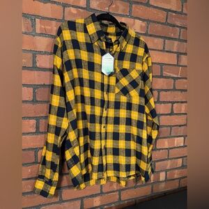 Jackson Hole Yellow Navy Plaid Flannel Long Sleeve Button-Up Shirt XL With Tags